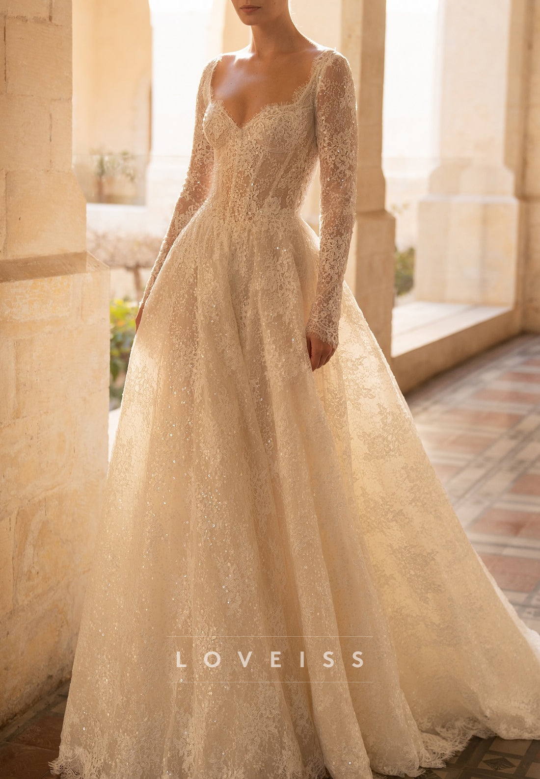 Lace Long Sleeve Corset A-Line Wedding Dress