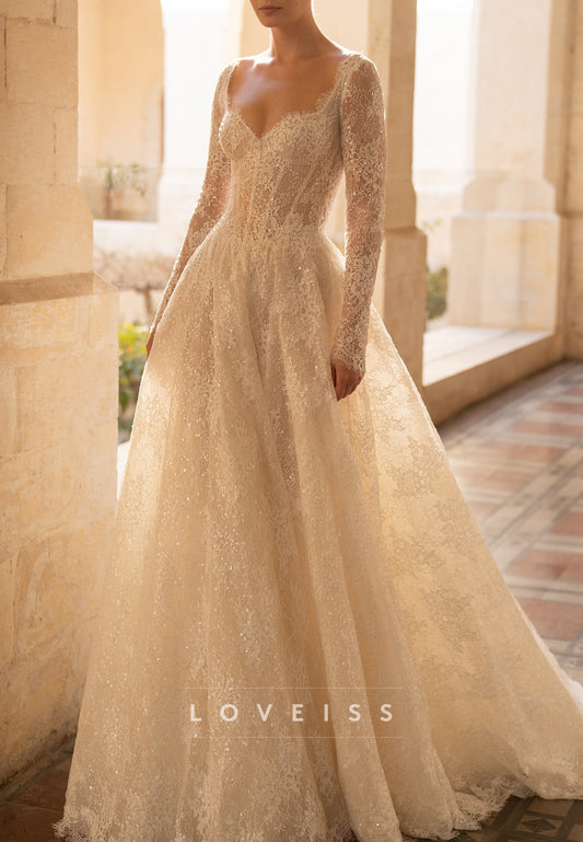Lace Long Sleeve Corset A-Line Wedding Dress