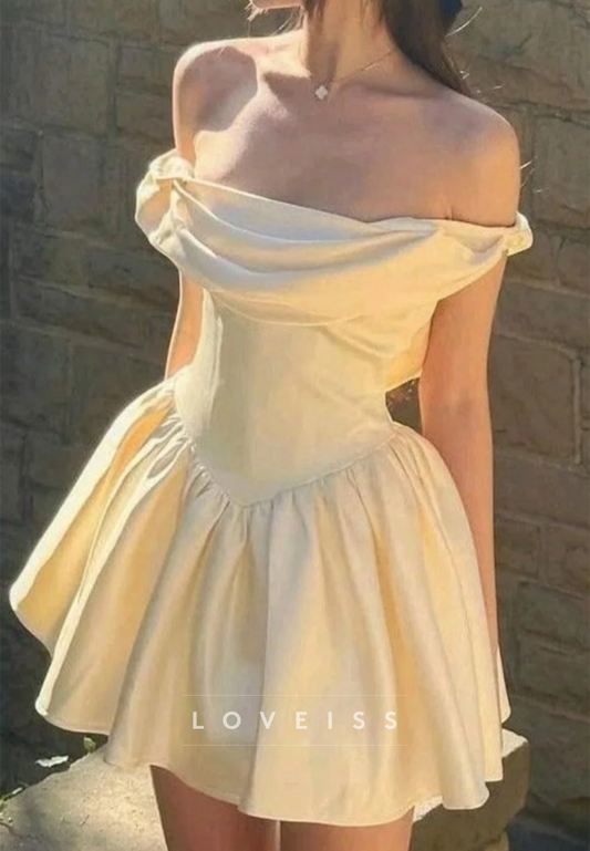 Off-the-Shoulder Satin Fit-and-Flare Mini Dress