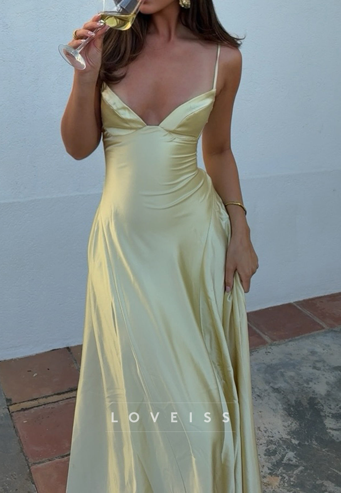 Satin Deep V-Neck Slip Maxi Dress