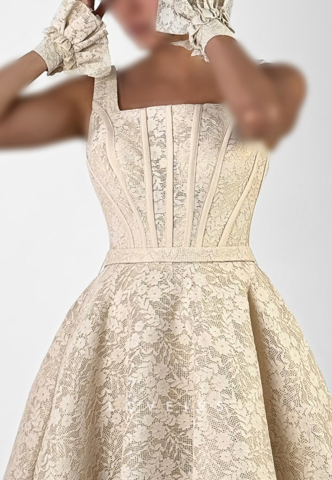 Square Neck Corset Lace Midi A-Line Dress