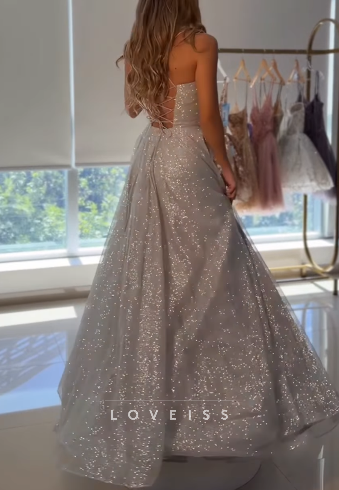 Glitter Tulle Sweetheart A-Line Evening Gown
