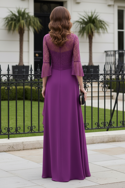 Lace Illusion V-Neck A-Line Evening Gown