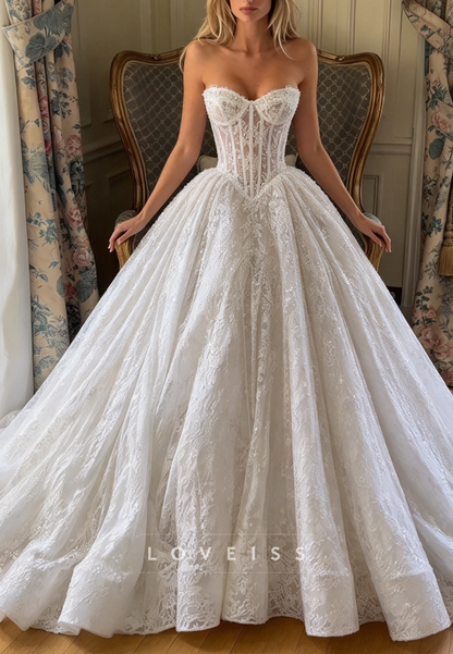 Strapless Corset Lace Ball Gown Wedding Dress