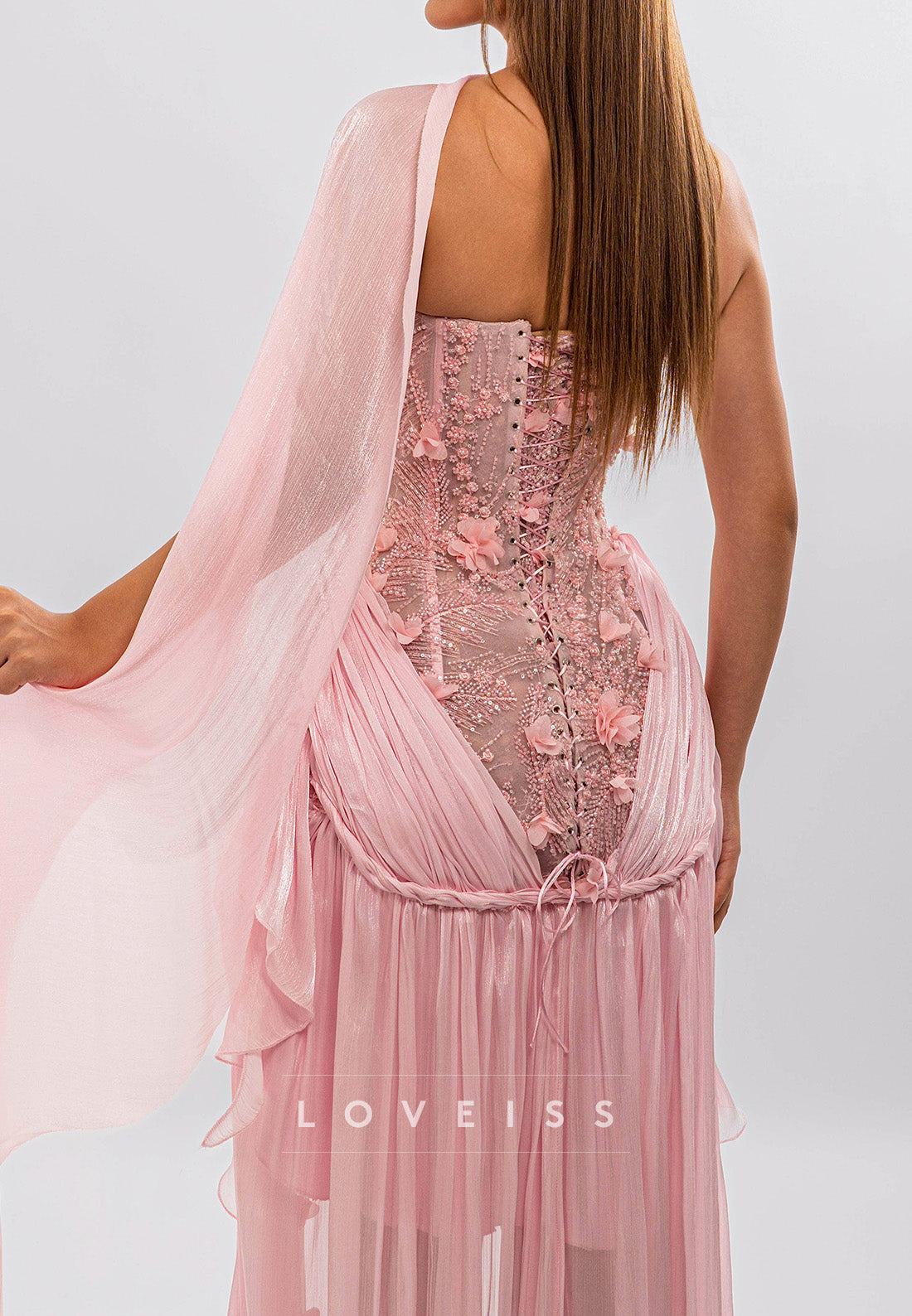 Corset High-Low Dress with 3D Florals