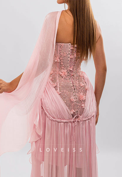 Corset High-Low Dress with 3D Florals