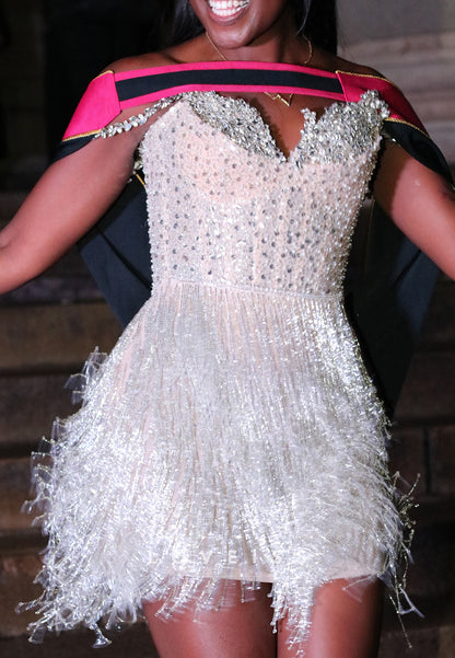 Rhinestone Embellished Fringe Mini Dress