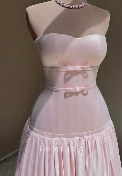 Strapless Drop-Waist Gown with Bow Accents