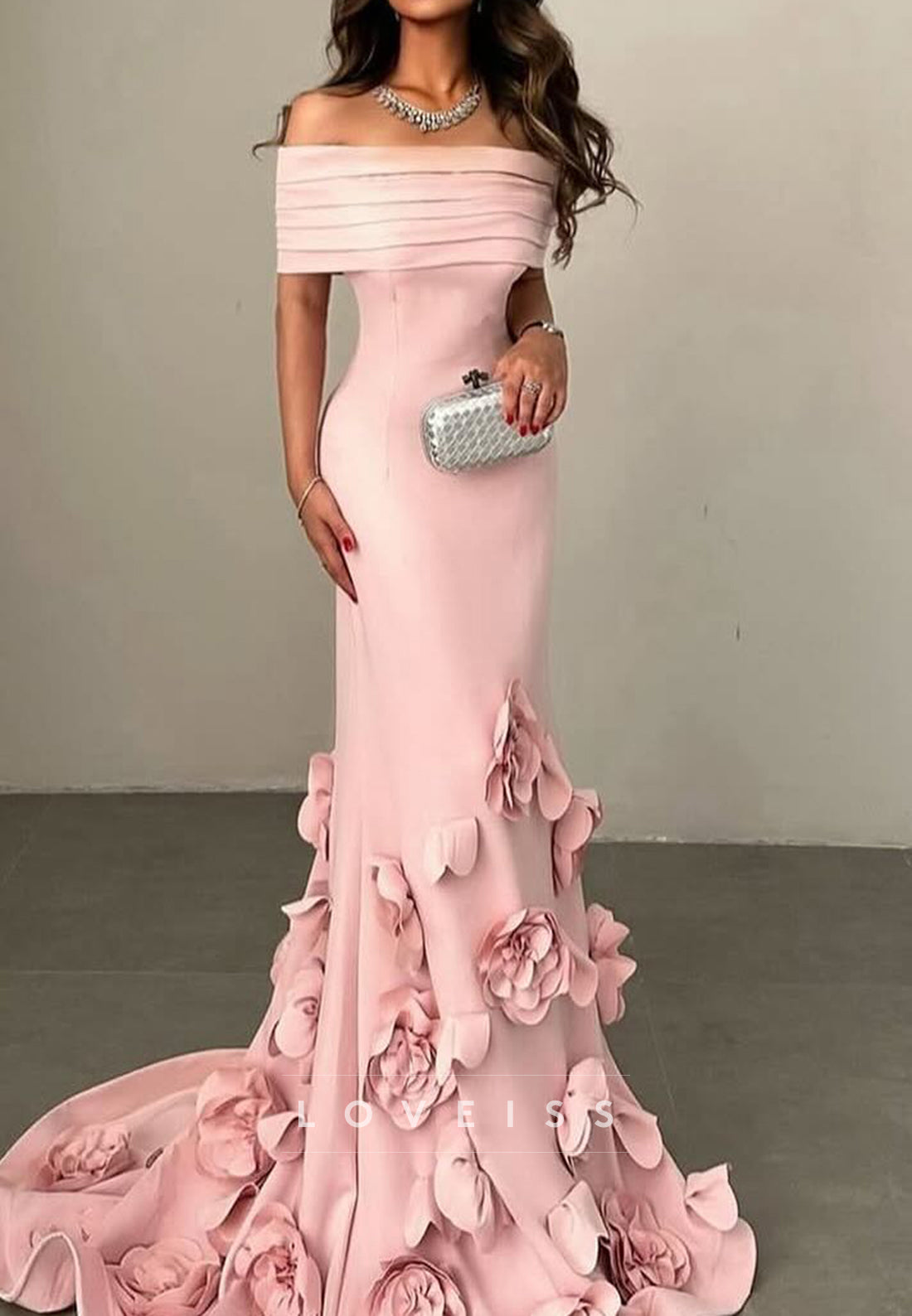 Off-Shoulder 3D Floral Mermaid Gown