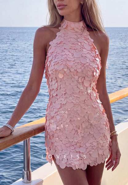 Sequin Paillette Halter Mini Dress
