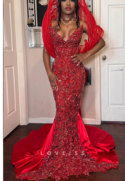 Beaded Mermaid Gown with Sculptural Cape Collar