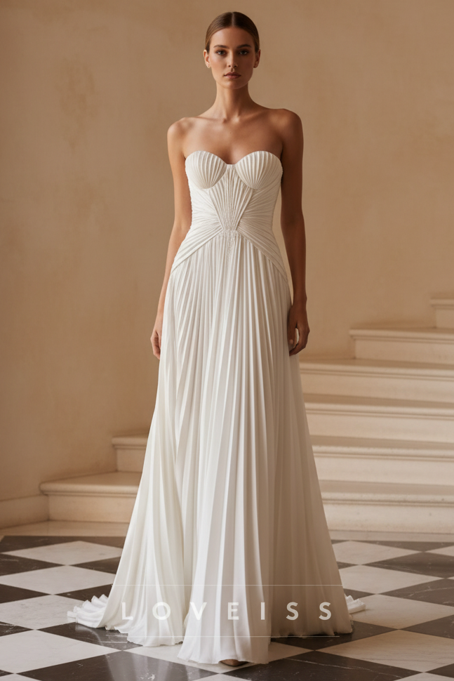 Strapless Pleated A-Line Wedding Dress