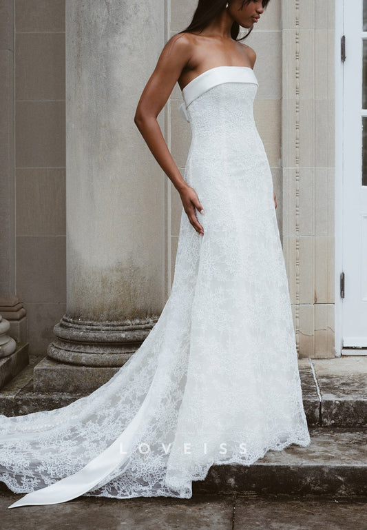Strapless Lace A-Line Wedding Dress with Back Bow