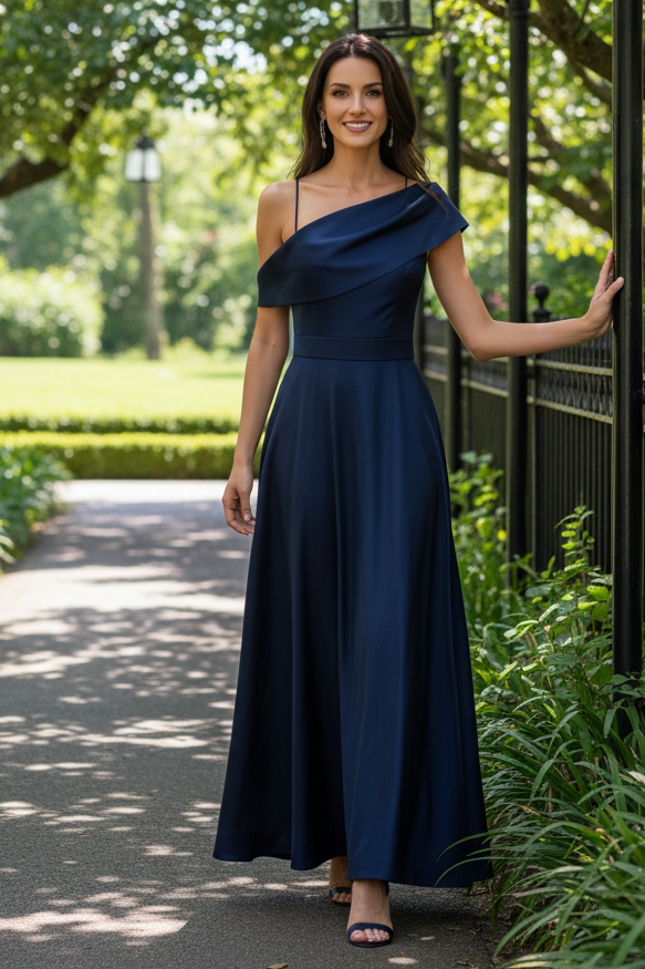 One-Shoulder Satin A-Line Evening Gown