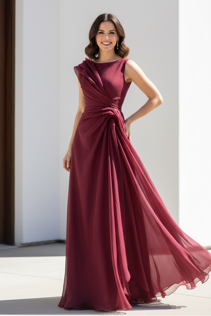 Elegant Ruched Side Draped Evening Gown