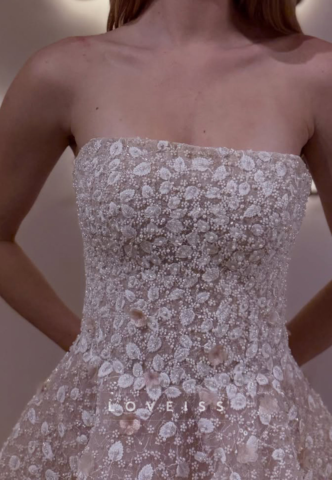 Floral Beaded Pearl Applique Mini Dress