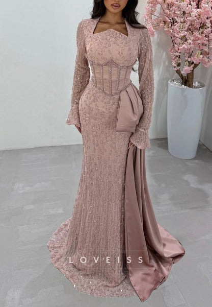 Corset Embellished Gown with Side Drape