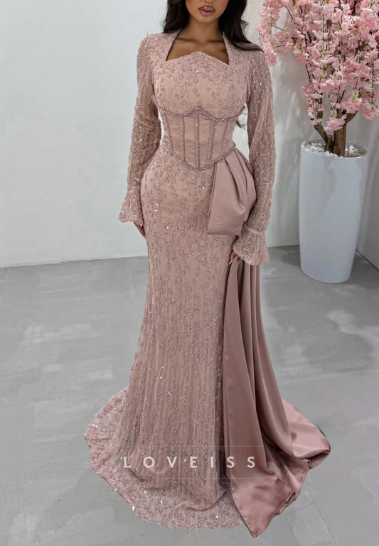 Corset Embellished Gown with Side Drape