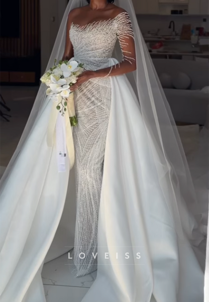 Beaded Column Wedding Dress with Overskirt