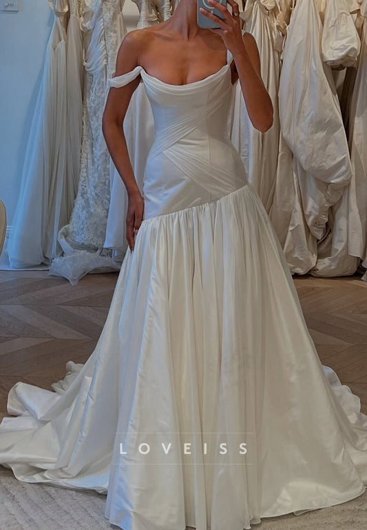 Off-Shoulder Ruched Satin Mermaid Wedding Dress
