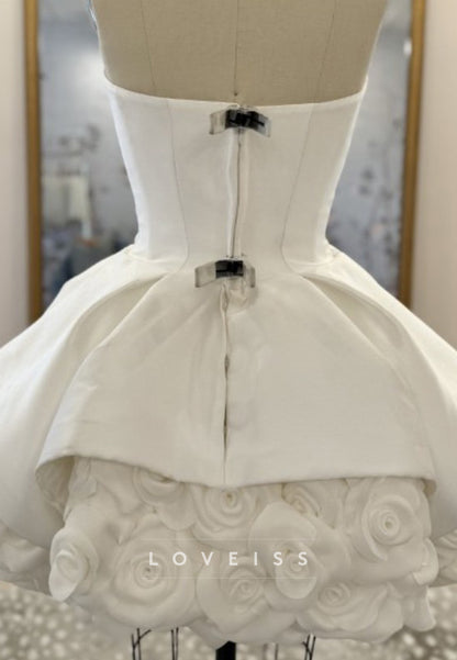 Strapless Mini Wedding Dress with 3D Rose Skirt