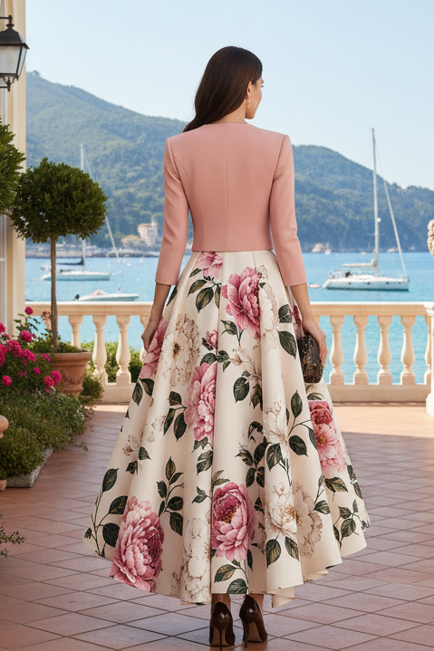 Floral High-Low Dress with Cropped Jacket