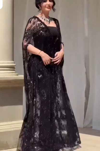 Sequin Cape Evening Gown