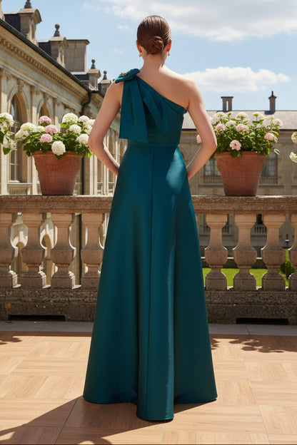 One-Shoulder Satin A-Line Evening Gown