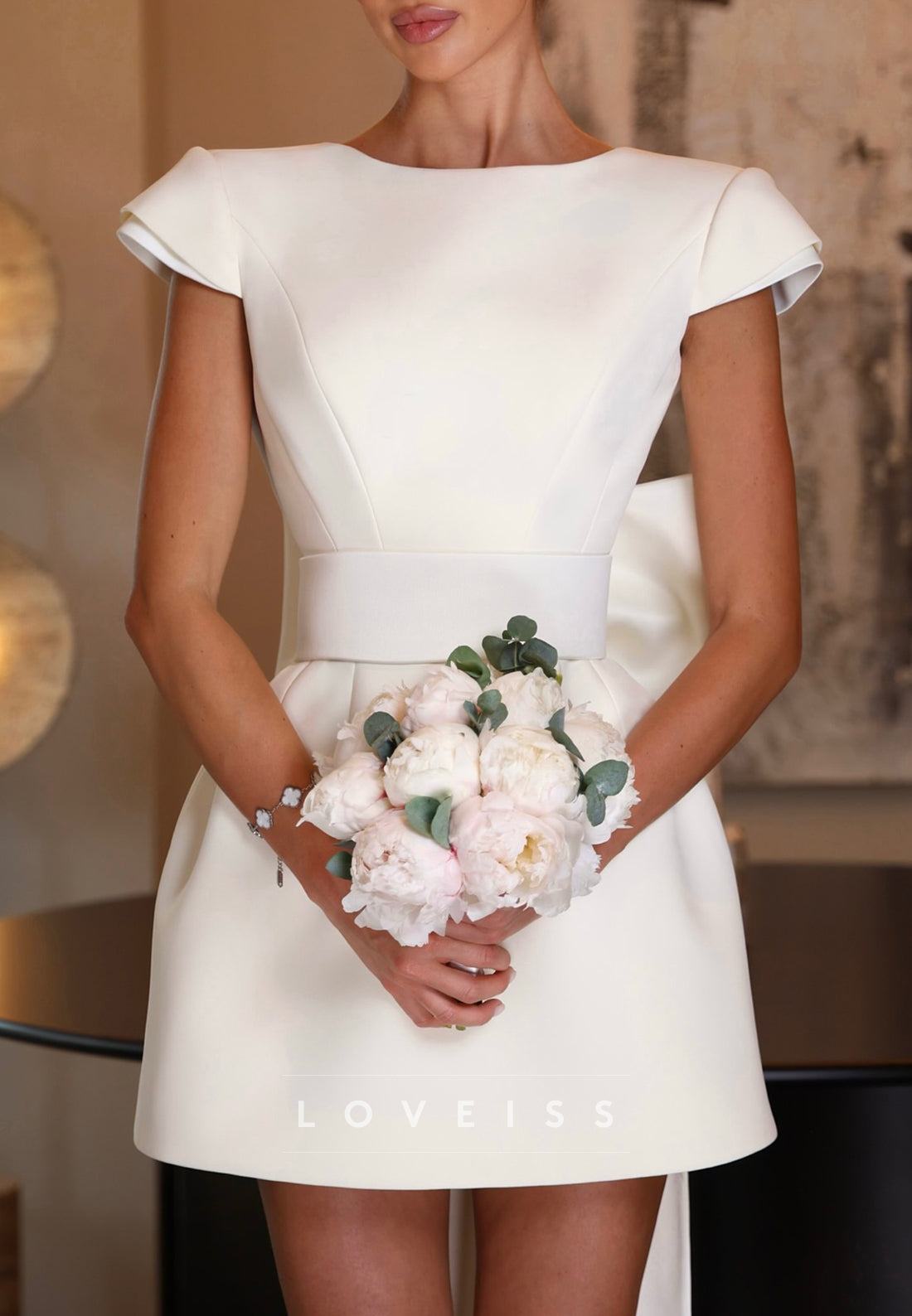 Mini A-Line Wedding Dress with Back Bow and Train
