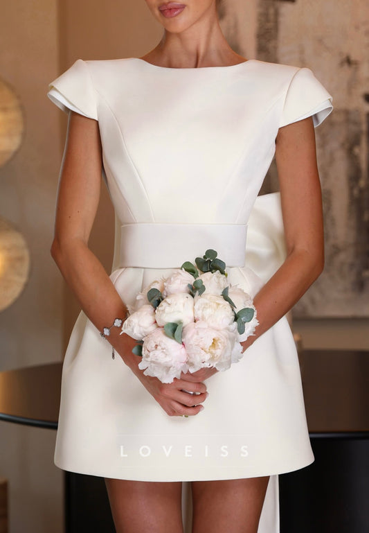 Mini A-Line Wedding Dress with Back Bow and Train