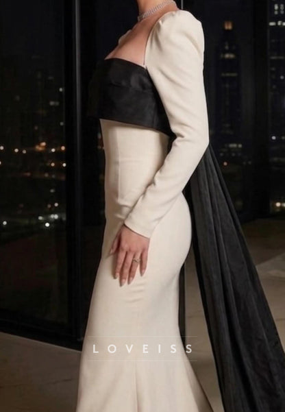 Long Sleeve Mermaid Evening Gown with Cape Train
