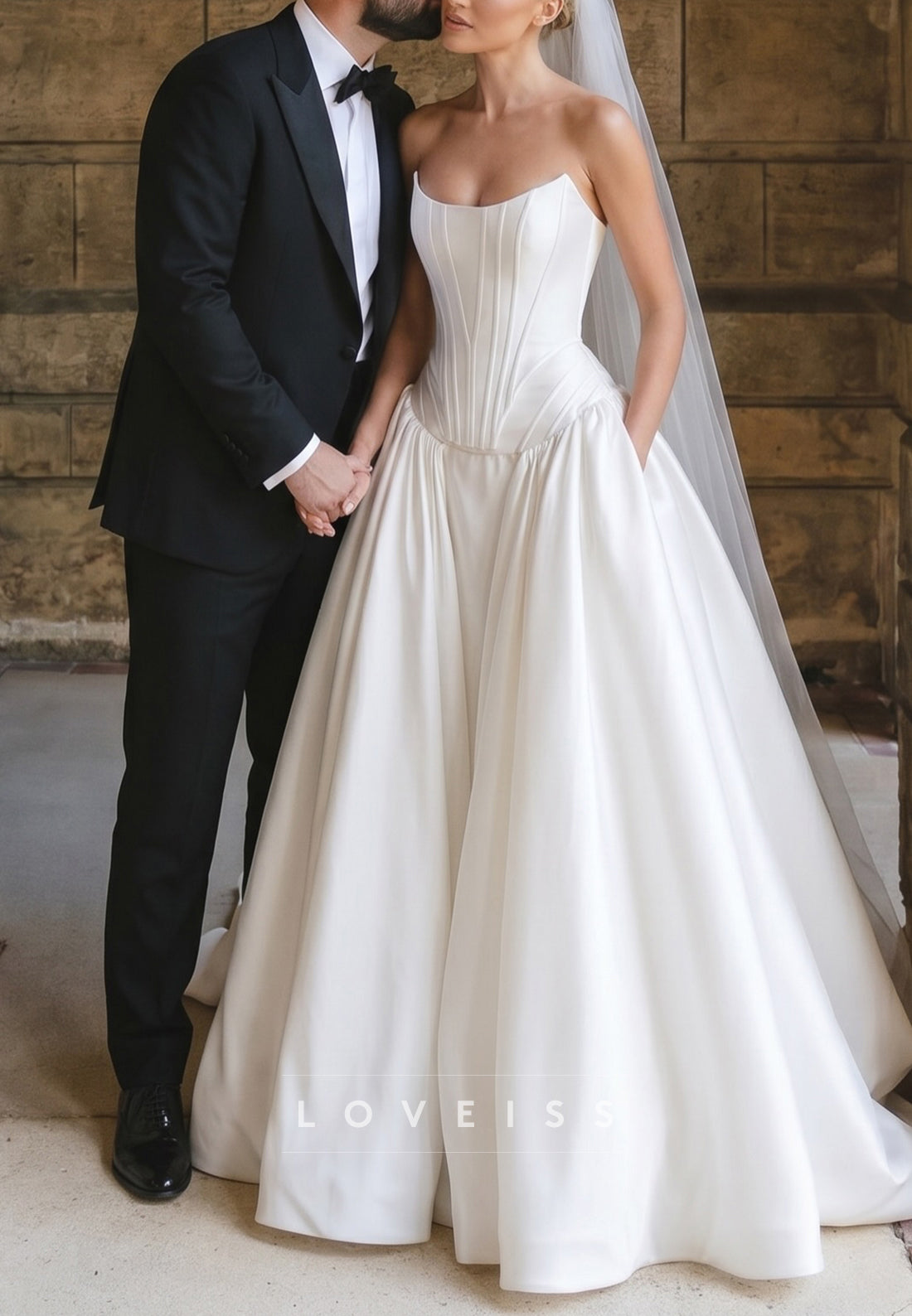 Strapless Corset Satin Ball Gown Wedding Dress