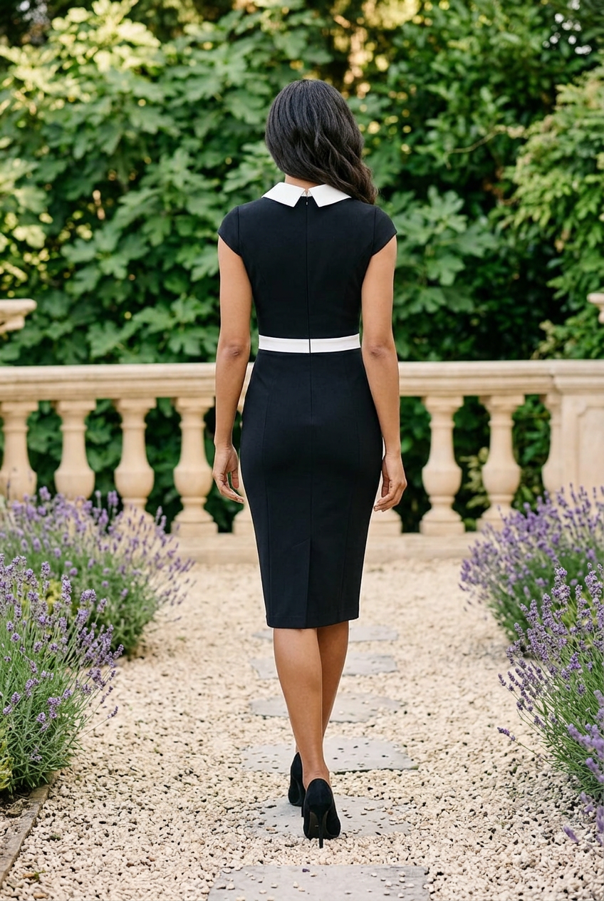 Collared Midi Sheath Dress with Waistband