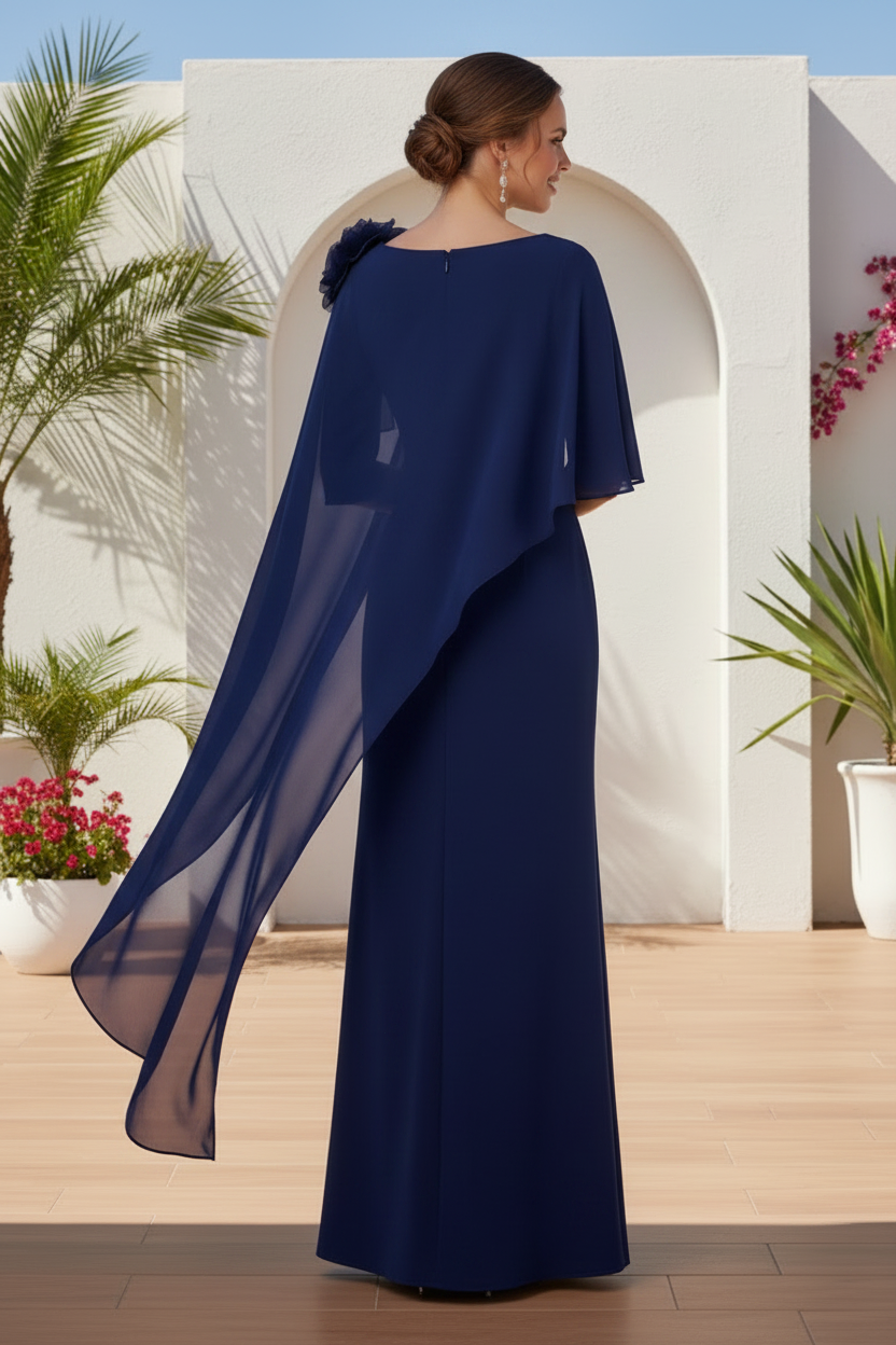 Floral Shoulder Cape Evening Gown