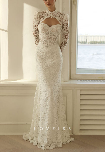 High Neck Lace Mermaid Wedding Dress with Cutout