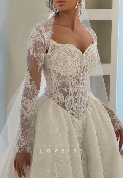 Long Sleeve Lace Ball Gown Wedding Dress with Corset