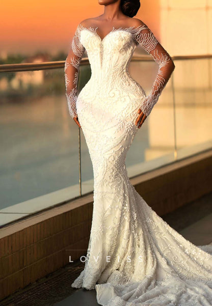 Beaded Mermaid Wedding Dress with Long Sleeves