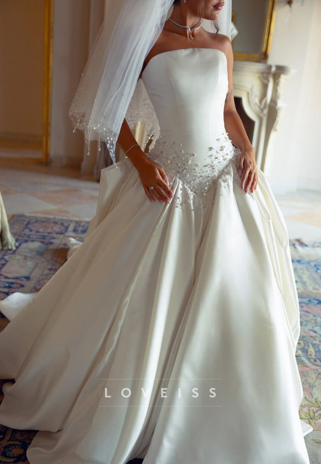 Strapless Ball Gown Wedding Dress with Beading