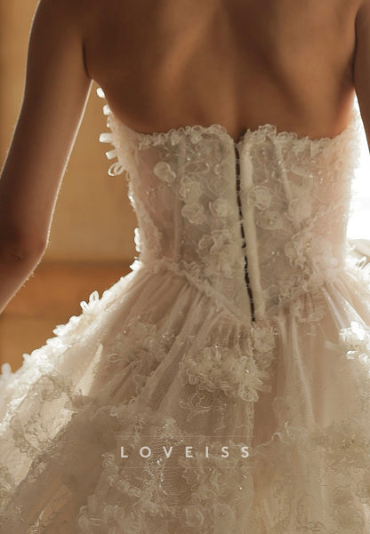 Strapless Corset 3D Floral Lace Tiered Mini Dress
