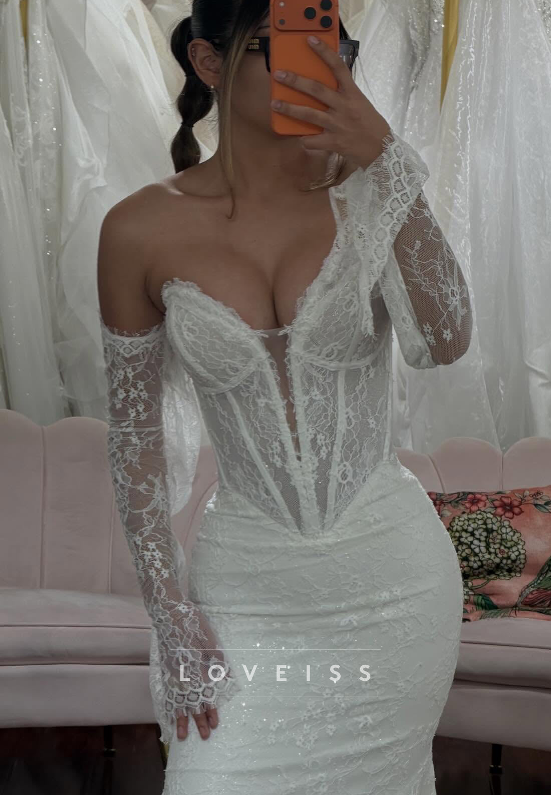 Lace Mermaid Wedding Dress with Detachable Sleeves