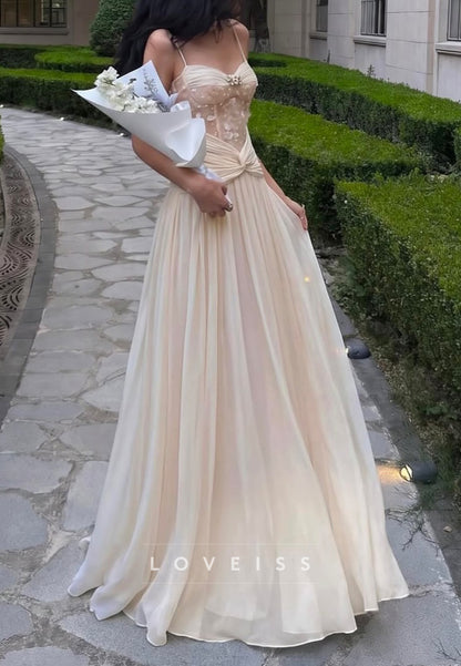 Pleated Corset Evening Gown with 3D Florals