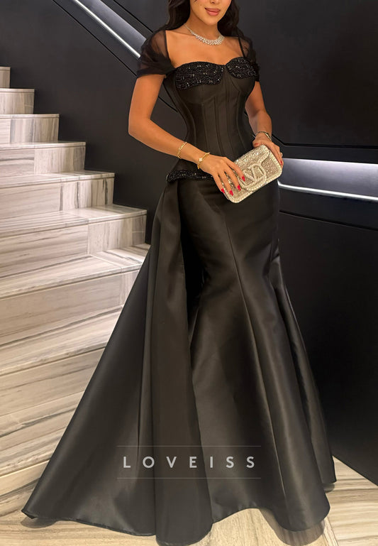 Corset Evening Gown with Beaded Cups and Overskirt