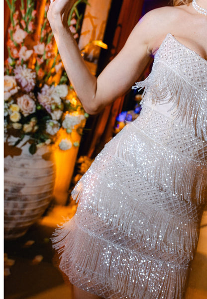 Strapless Beaded Fringe Mini Dress