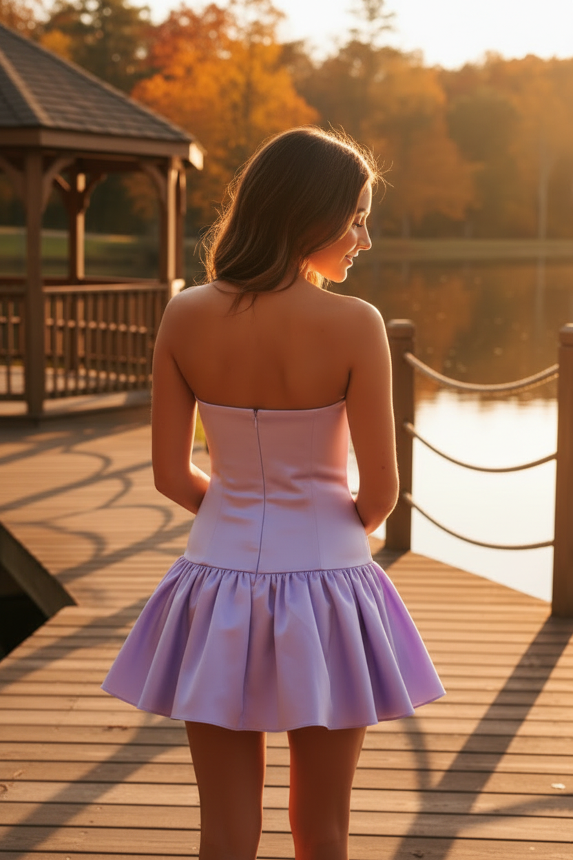 Strapless Satin Bow Fit and Flare Mini Dress