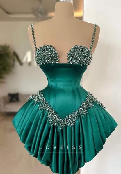 Beaded Corset Mini Dress with Ruffled Skirt