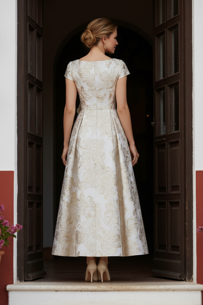 Floral Jacquard A-Line Dress with 3D Flower