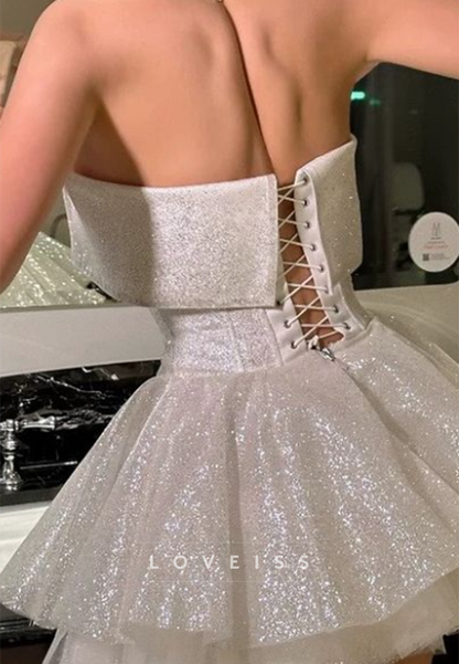 Strapless Glitter Corset Mini Dress with Tiered Skirt