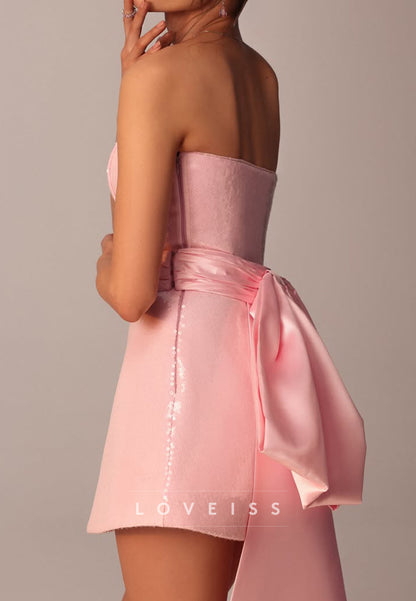 Strapless Sequin Mini Dress with Oversized Back Bow