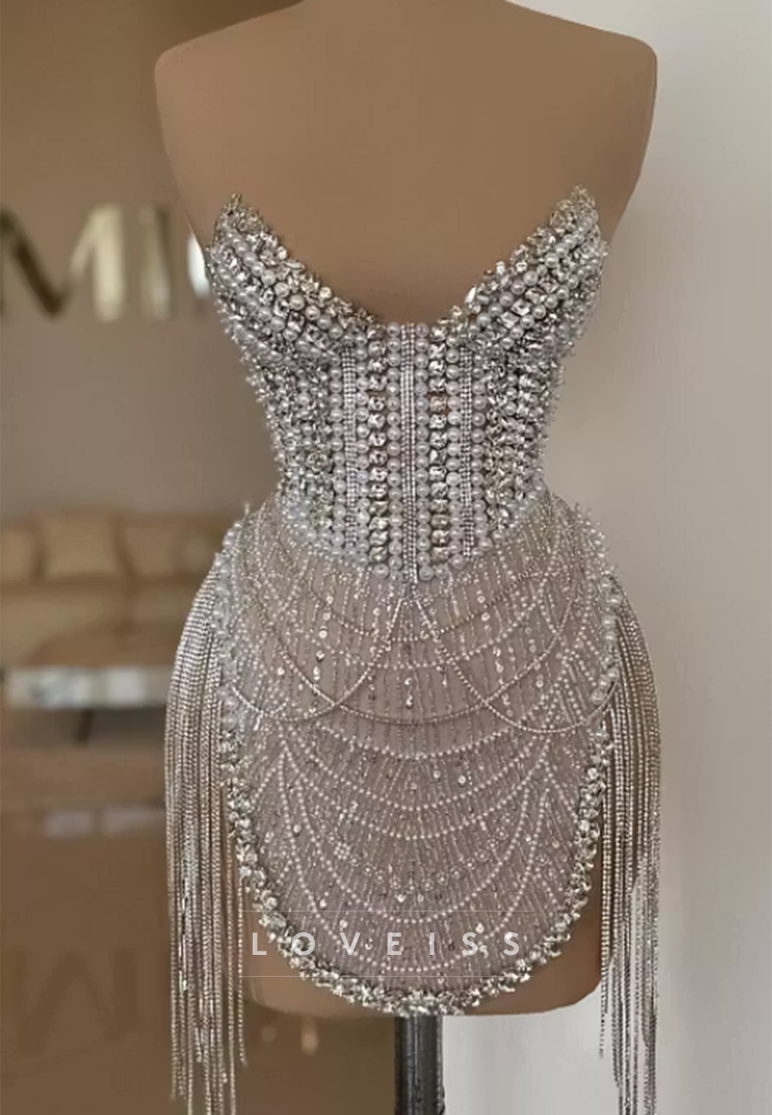 Pearl and Crystal Embellished Corset Mini Dress