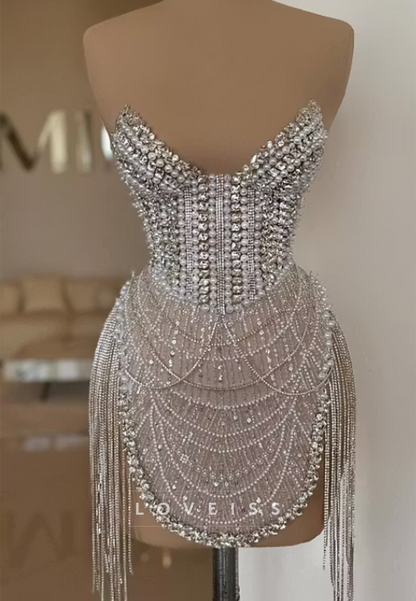 Pearl and Crystal Embellished Corset Mini Dress